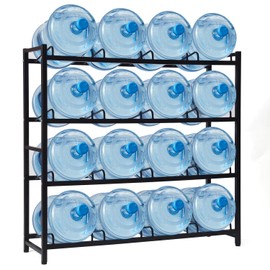 UMORNING 16-Tray Water Cooler Jug Rack - Heavy Duty Carbon Steel 5 Gallon Water Dispenser Jug Holder Stand With 4-Tier Organizer For Home, Office, Kitchen, Warehouse - Black