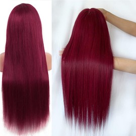 LUOSIWLD 99j Lace Front Wigs Human Hair Glueless Transparent Wigs for Women Burgundy Straight 150% Density 13×4 HD 28 inch