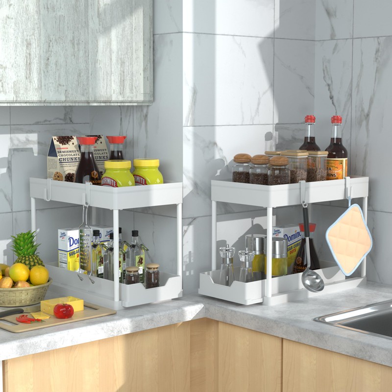 DEKAVA Cabinet, 2 Pack Under Sink Organizer, 2 Tier Sliding
