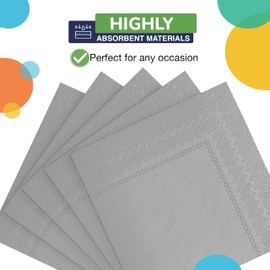 100 Pack Silver Paper Napkins Disposable, 2 Ply Party Napkins, Silver Disposable Napkins, Fun Napkins Everyday - Silver Napkins Great As Beverage Napkins Or Cocktail Napkins Paper Exquisite