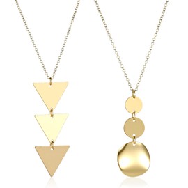 Wanmu 2Pcs Long Necklaces for Women, Fashion Pendant Circle Triangle Tassel Y Necklace, Gold Long Necklaces Jewelry Set for Women