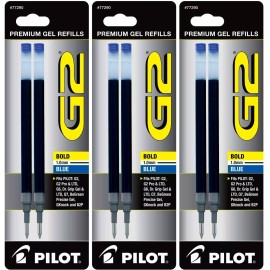 Pilot G2-10 Gel Ink Rolling Ball Pen Refills, 1.0mm Bold Point, 3 Packs - 77290 Blue