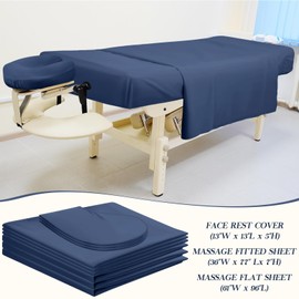 Mixweer 9 Pcs 3 Set Microfiber Massage Table Sheets Set Bulk Includes Flat Sheet, Fitted Sheet with Pocket, Face Rest Cover(Navy Blue)