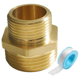 Lyeteung 1 PC G1 Male to G3/4 Male, Thread Brass Hex Nipple Connector, Straight Pipe Hex Fitting, with Plumbers Tape, for Pipe Connection