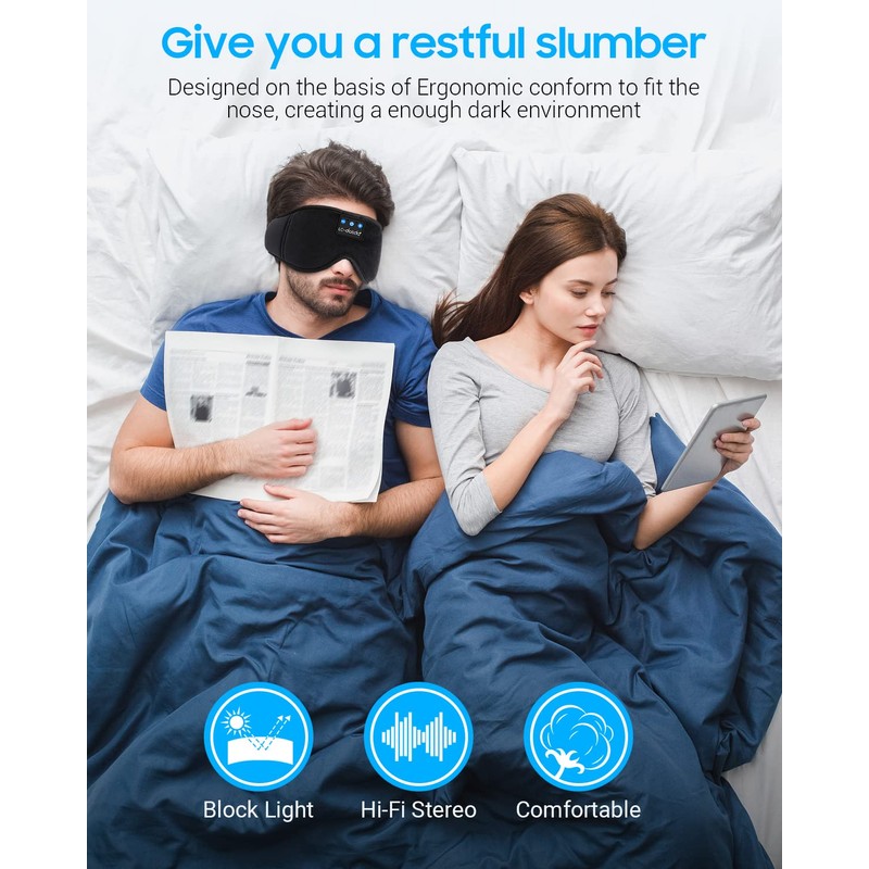 Sleep Mask with Bluetooth Earphones, Sleep Headphones Bluetooth Blackout Wireless