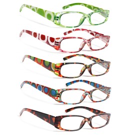 5 Pack Spring Hinge Reading Glasses Rectangular Fashion Quality Readers for Men and Women (Multicolour 2, 1.50, x)