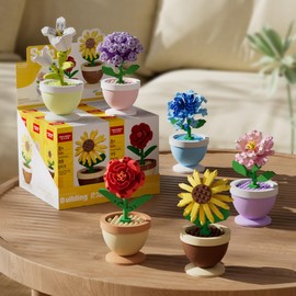 Sacblirr 6 Set Mini Flower Bonsai DIY Potted Plant Building Blocks Flower Seasons Rhythm for Kids and Adults, Botanical Collection Decor Toy