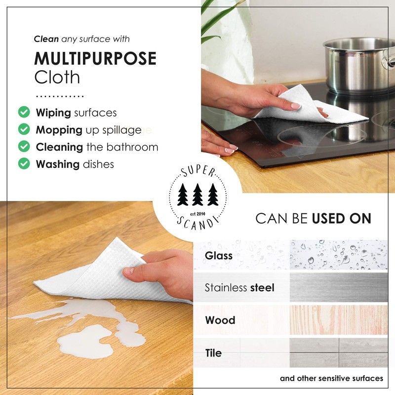 SUPERSCANDI 5 Pack Swedish Dishcloths for Kitchen - 100% Biodegradable
