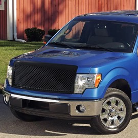 Spec-D Tuning Black Mesh Front Bumper Hood Grille Compatible with 2009-2014 Ford F150 F-150 Truck