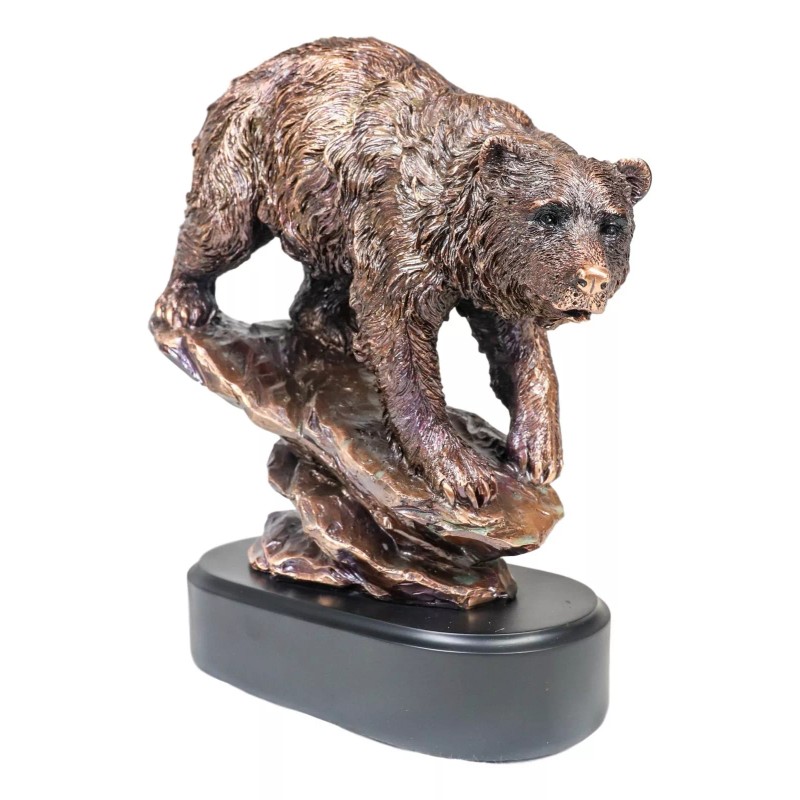 Wildlife Large Grizzly Bear Going Down Hill Bronze Electroplated Resin