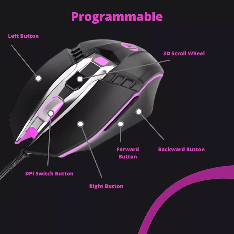 HP M270 Wired Gaming Mouse 2400 MAX DPI LED Breathing