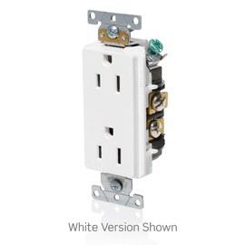 Leviton 15 Amp, 125 Volt, Decora Plus Duplex Receptacle, Straight Blade, Commercial Grade, Self Grounding, 16252-W, White