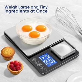 Dual Platform Food Kitchen Scale with 0.01g/0.001oz High Precision, 15kg/33lb Bakery Scale, Dual Accuracy Kitchen Scale for Sourdough Bread, Baking an