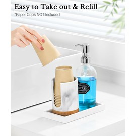 Luxspire Dixie Cup Dispenser, 5-7oz Bathroom Cup Dispenser, Marble Resin Dixie Cup Holder, Disposable Bathroom Paper Cup Holder, Cotton Pad Holder, Guest Bathroom Essentials, Gravel White, 1 Pack