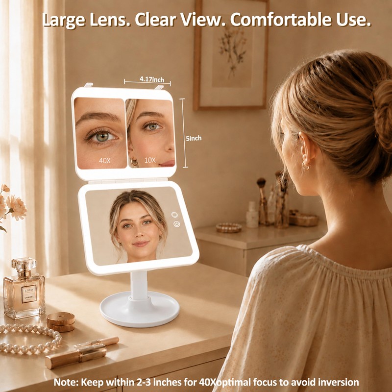 Rechargeable Travel Makeup Mirror with Light,10X 40X Magnification