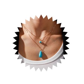 TseenYi Boho Teardrop Turquoise Necklace Layered Turquoise Pendant Necklace Gold Circle Turquoise Choker Necklace Vintage Layering Turquoise Water Drop Necklace Jewellery for Women and Girls, Zinc