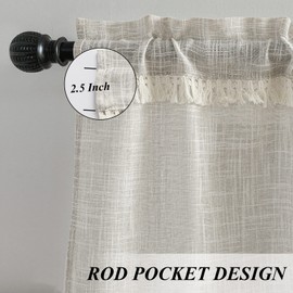 Beda Home Tassel-Linen-Textured-Curtain-Valance for Farmhouse's-Kitchen; Light-Filtering-Rustic-Topper for Small-Windows Bedroom Privacy Added Rod-Pocket Design (Nature, 52W x 18L - 1PC)