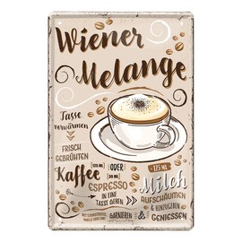 helges-shop Wiener Melange Tin Sign - Retro Decorative Coffee Espresso Sign - Metal Sign for Decorating Kitchen Coffee Shop American Diner Cafe Bistro - Instructions Recipe Preparation - 20 x 30 cm