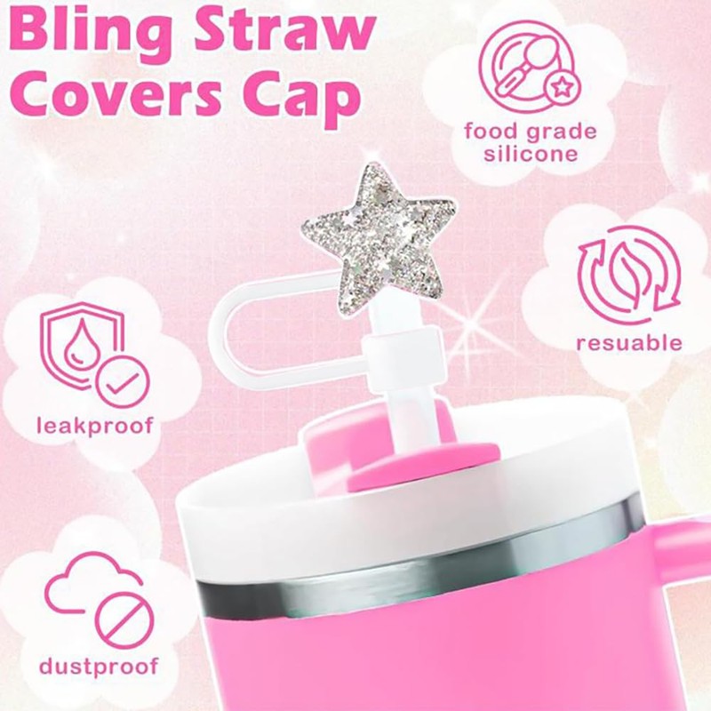 6 Pcs Star Straw Cover Caps White Blue Red Star