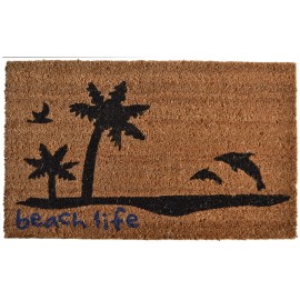 HomeRoots 18" X 30" Brown and Black Coir Tropical Beach Life Outdoor Door Mat