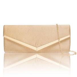 Larcenciel Clutch Gold, Damen Handtasche mit Abnehmbarer Kette, Elegant Wildleder Abendtasche für Braut, Envelope Crossbody Tasche Bedruckte Schultertasche für Hochzeit, Party, Feiertage, 25×11×4cm