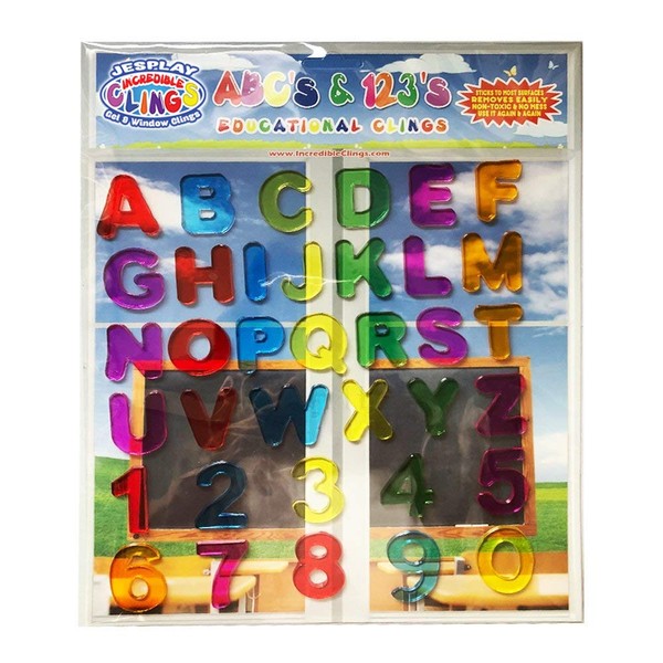 ABC & 123 Gel Window Clings for Kids -Letters and Numbers Window Stickers for Toddlers, Gel Clings Window Decals Kids Jelly Reusable Sticker - Classroom Car Plane Airplane Activities (Jesplay USA)