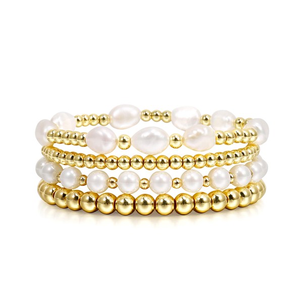Pulseras de abalorio de oro para mujer, perlas barrocas apilables,