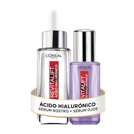 LOréal Paris Kit Ácido Hialurónico Sérum Rostro  Sérum Ojos, 2 piezas. Hidrata intensamente y rellena líneas de expresión                             