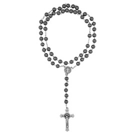 Venerare Mens Heavy Saint Benedict Rosary with Genuine Hematite Beads