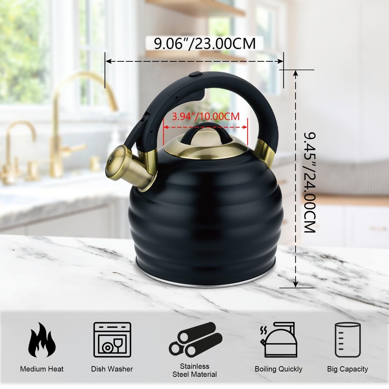 Tea Kettle for Stove Top Whistling Teapot, 3.2Q Tea Pot