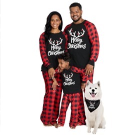 IFFEI Christmas Pyjamas Matching Family Pajamas Sets Xmas Pjs Letter Print Tops and Plaid Pants Sleepwear Nightwear for Women Men Kids Baby Pet 6-7 Years
