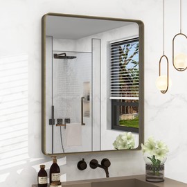 CHARMOR 22x30 Bronze Bathroom Wall Mirror, Brushed Metal Framed Vanity Mirror for Wall, Rounded Rectangle Mirror for Modern Farmhouse Wall, Anti-Rust (Horizontal/Vertical)