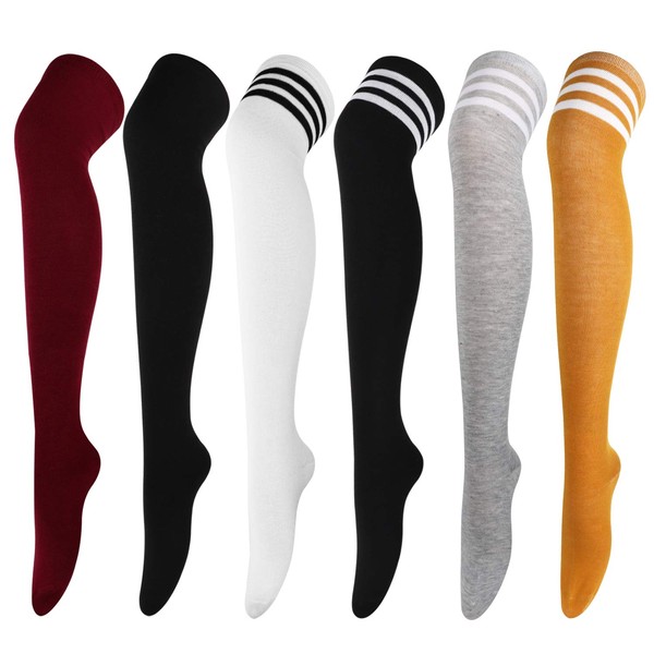 DRESHOW 6 Pairs Over Knee Thigh Socks Thigh High Socks
