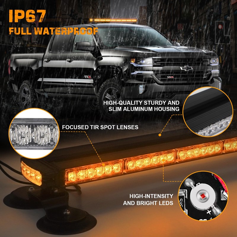 XRIDONSEN 37" 104 LED Roof Top Strobe Light Bar Amber