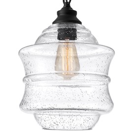 FookChak Seeded Glass Pendant Lights Black 10'' Farmhouse Ceiling Pendant Lighting Kitchen Island Large Industrial Oasis Clear Glass Island Hanging Light for Entryway Hallway Breakfast Dining Table