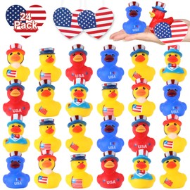 24 Pcs Patriotic Rubber Ducks Independence Day Gifts, 4th of July Bulk Rubber Ducks Bath Toys, Party Favors Mini Rubber Duck Jeep Gift Baby Toy Goodie Bags Stuffers, Class Rewards Prizes Return Gifts