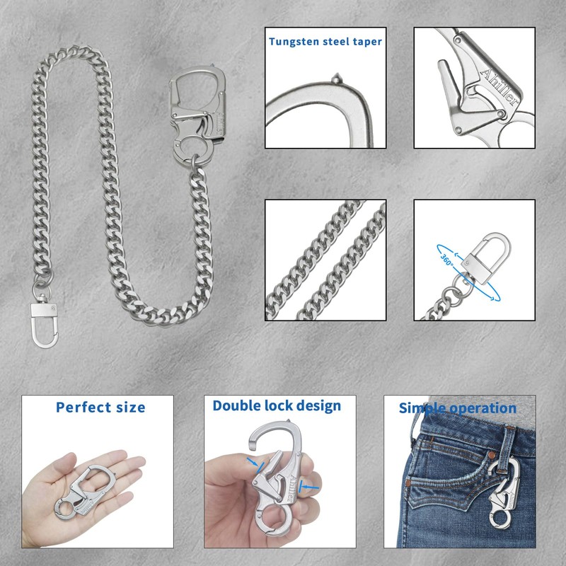 [Ahiller] Men's Wallet Chain, Double Locking Key Chain with Tungsten