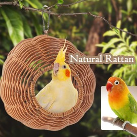 VTurboWay Bird Rattan Nest Chew Resistant Nest Hanging House Parrot Breeding Hideout for Bird Parrot Cockatiel Budgie Parakeet Finch Canary (Double Entrance)