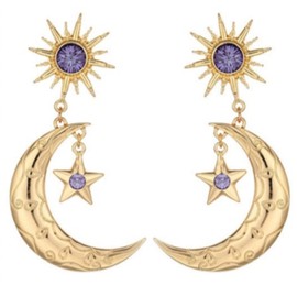 Star/Moon Earrings for Women,Sun Moon Dangle Earrings Statement Boho Colorful Rhinestone Gold Earring Mythical Greek Witch Jewelry, Large, Alloy Steel, No Gemstone