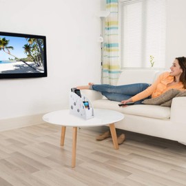 Ledoo Fernbedienungshalter, Fernbedienung Aufbewahrungsbox mit abnehmbare 4 Fächer,Kunststoff Holz Schreibtisch Organizer für TV-Fernbedienungen, Spielkonsole, Handys, Stifte, Bürobedarf (Weiss)