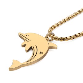 RAIDIN Stainless Steel 18K Gold Plated Sea Life Shark Crab Seahorse Turtle Dolphin Necklace for Women Girls Cute Ocean Animal Pendant Jewellery for Gifts, Stainless Steel, No Gemstone