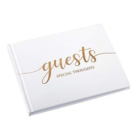 Lillian Rose White Minimalist Simple Elegant Chic Wedding Registry Guestbook with Gold Writing, 0.75"x8.5"x6.8",GB110