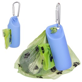 Dog Poop Bag Holder for Leash, Soft Silicone Doggie Poop Bag Dispenser for Outdoor Pet Waste with Carrier Clip & 1 Roll of Pouch, Dog Walking Accessories, Easy Pull Out & Clean, Blue