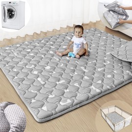 Beavtaens Baby Play Mats for Floor, 71”x59” Upgraded Thickness & Larger Super Soft Playmat for Babies and Toddlers, Foldable Washable, Upgrade Anti-Slip Crawling Mat for Playpen(Boho Gray)
