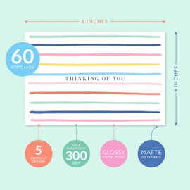 Sweetzer & Orange Thinking of You Postcards Pack (60 Post Cards) 4x6 Postcards for Kids and Adults. Assorted Blank Thinking of You Cards, Sympathy Cards, Greeting Cards. 300gsm Note Cards