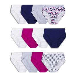 Fruit of the Loom Women's Eversoft Cotton Underwear Multipacks, Tag Free & Breathable, Available in Plus Size, Hi Cut-Navy/White/Pink, 5