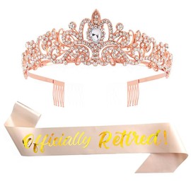 Retirement Tiara Sash Rose Gold Officially Retired Crown Sash for Women Christmas Gifts Officially Retired Retirement Party Set