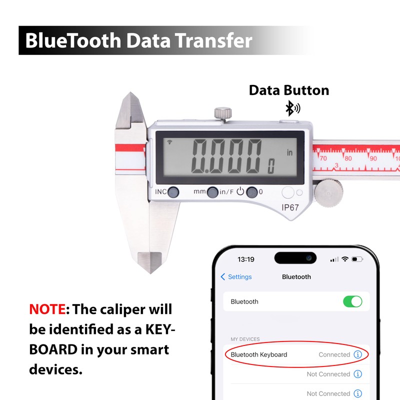 VINCA IP67 Grade Bluetooth Digital Caliper, DIPA-0605B 0-6 Inch/150mm, Inch/Millimeter/Fraction