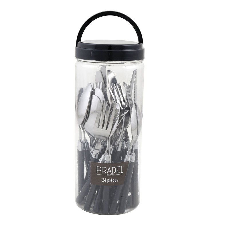 Pradel Heritage, 24-piece cutlery set, stainless steel/plastic, black, 9.6 cm