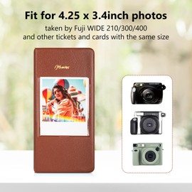 MUZIRI KINOKOO 64 Pockets Photo Album for Fuji Instax Wide 210/Wide 300/Wide 400 Camera, PU Leather Photo Album for 5 Inch Films, Collection Souvenir Album Book for Wide Series Instant Camera - Brown